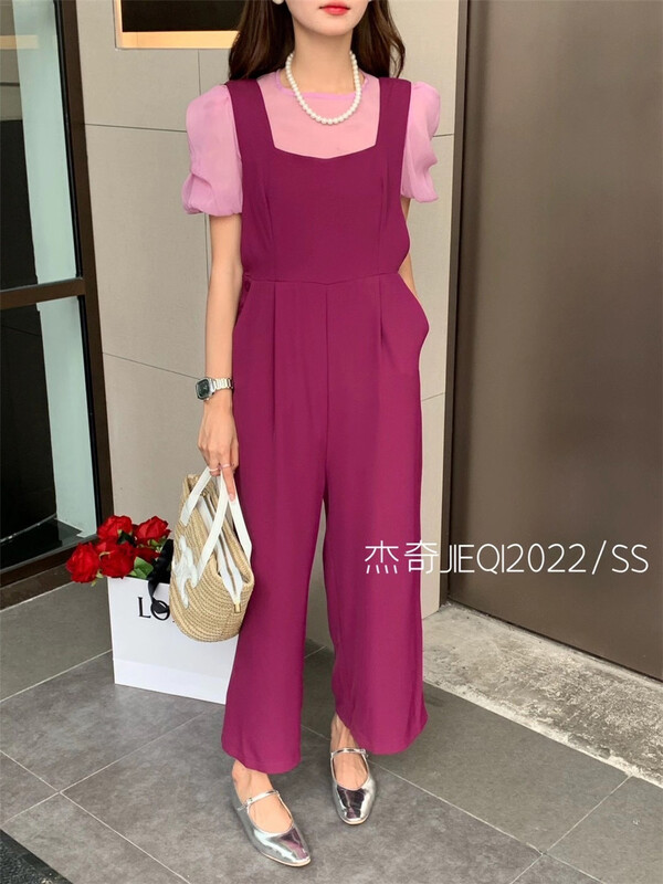 [Jieqi] Korean style gentle round neck bubble sleeve blouse + age reducing suspender suit 88583# zxx
