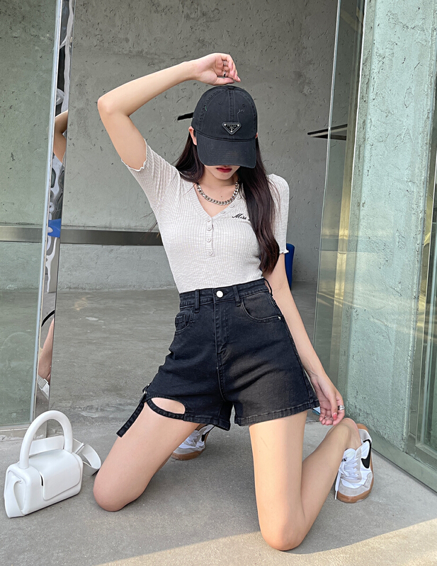 New in early summer! [top] elastic versatile fashion denim shorts 7618# XJ