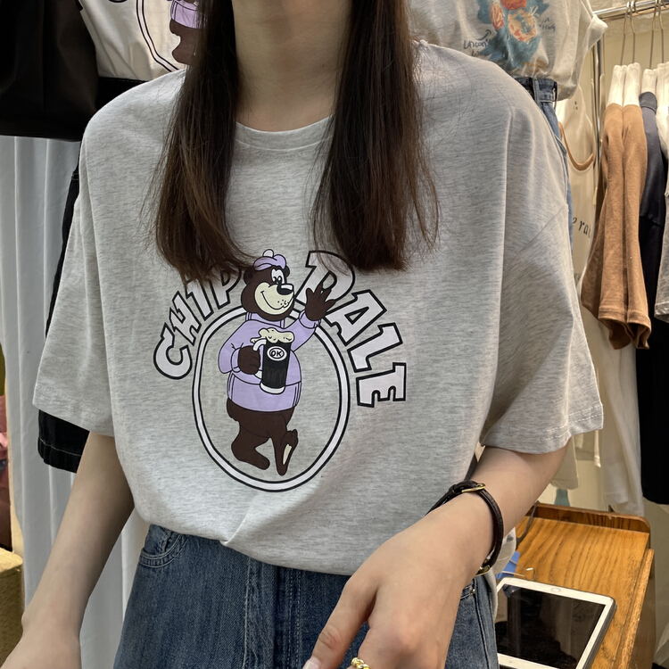 goods in stock! New in early summer! [Li Bai] versatile simple round neck cartoon printed short sleeve T-shirt 2802-5# ll
