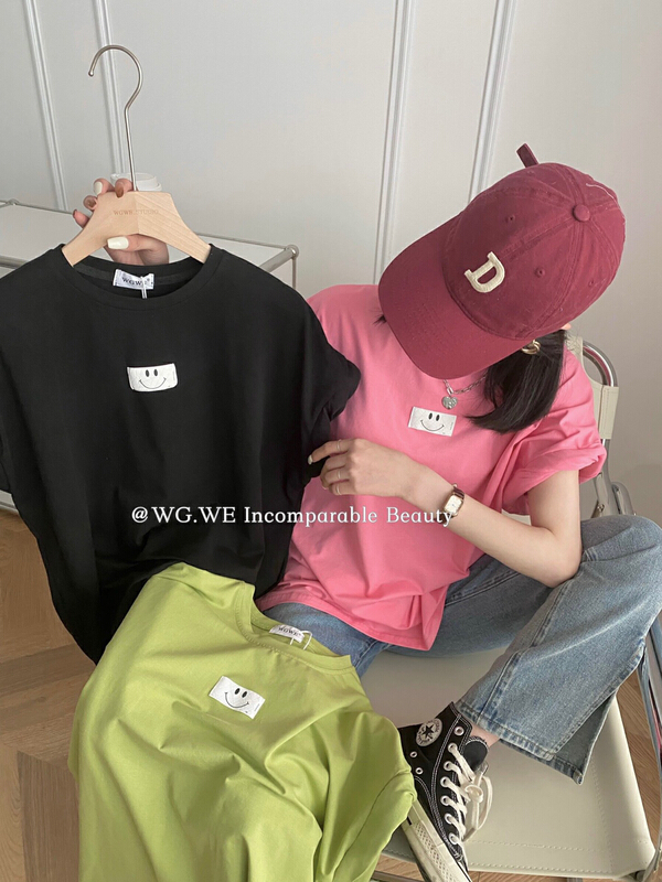 New year in early spring! [wgwe] Korean loose smiling face short sleeve T-shirt 1067# PCZ
