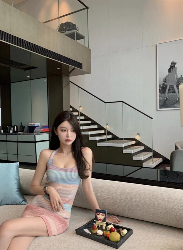 [MS studio] hot girl waist knit neck dress 09119# PCZ