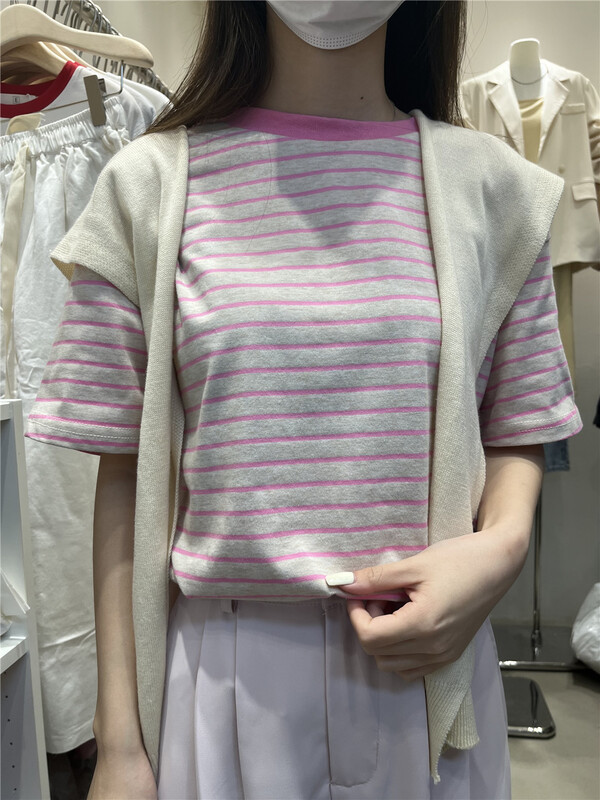 New year in early spring! 【E】 Round neck stripe fashion short sleeve T-shirt (excluding skirt) 68058# LSW