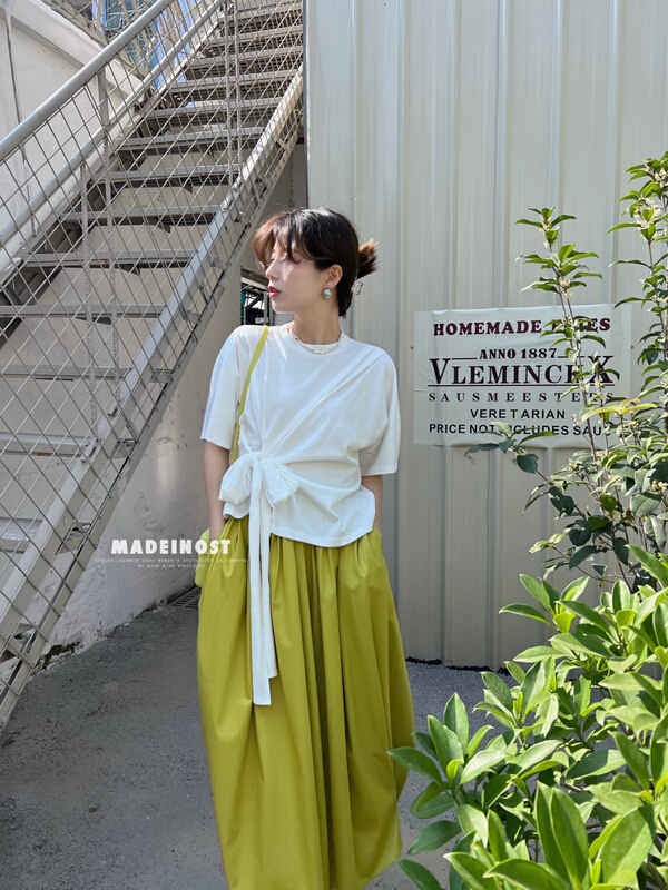 New in early summer! [OSHA madeinost] irregular bandage temperament short sleeve T-shirt 86282# ll
