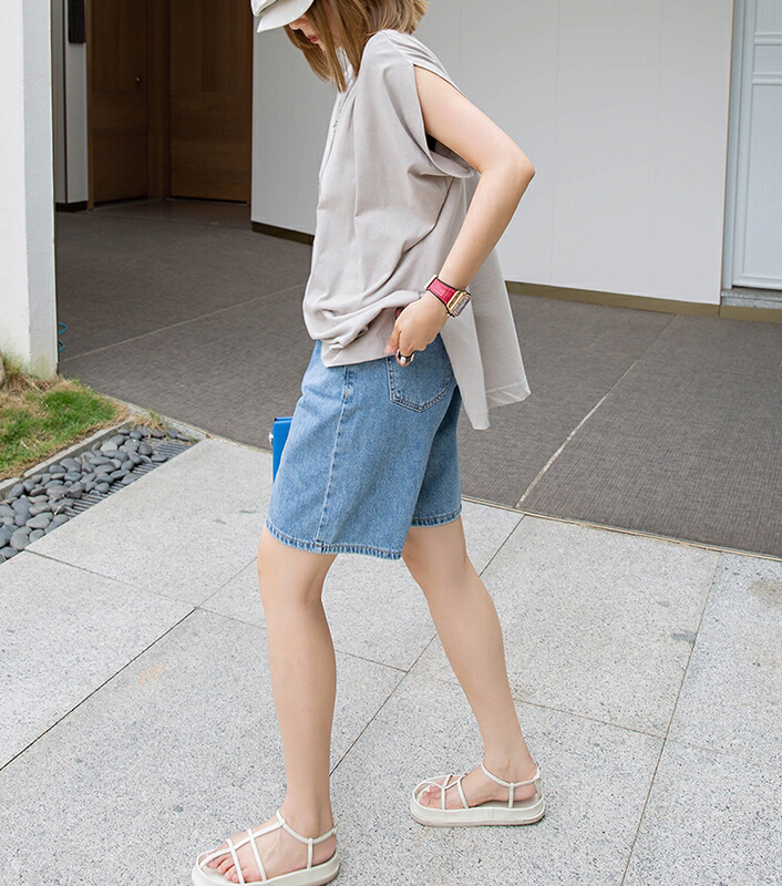[myallin] casual simple high waist denim shorts 7002# ozq