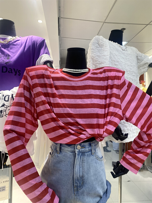 [open] Korean loose stripe versatile sunscreen shirt 3786# ozq