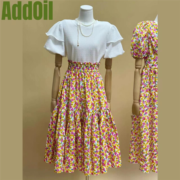 [addoil] elastic waist floral versatile skirt ys1-9810# zxl