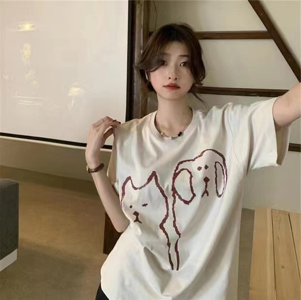 [j.2] puppy print short sleeve T-shirt 5552# LSW