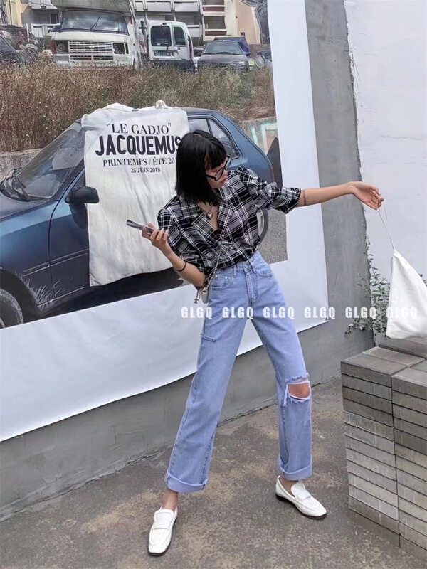 New in early summer! [weird] Korean versatile jeans with holes k8827# LSW