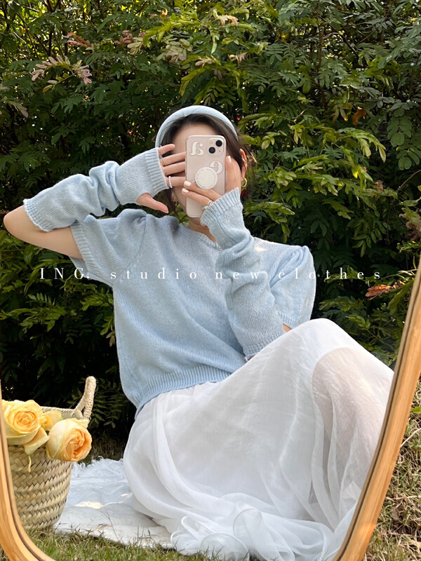 goods in stock! New year in early spring! [ing] design sense minority retro round neck short sleeved sweater (with sleeves) w3502# ZSY