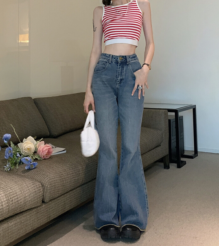 [ten. Ten] Korean Retro High Waist thin flare jeans 99955# WPL
