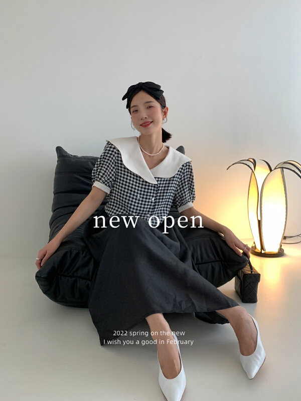 [new open] doll neck Plaid Korean retro irregular slim fitting double breasted blouse ky22338-1# zxl