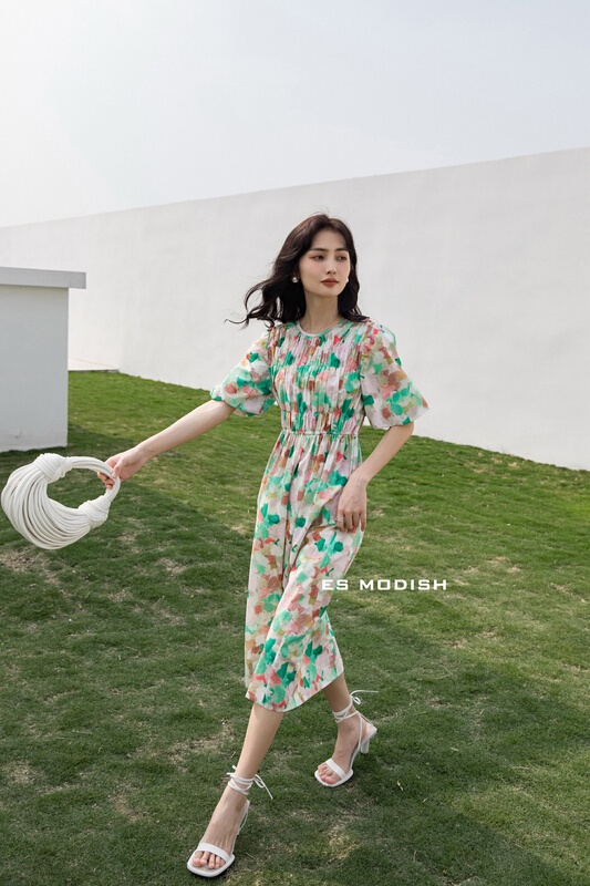[es modish] colorful floral round neck dress ops1610# XYJ