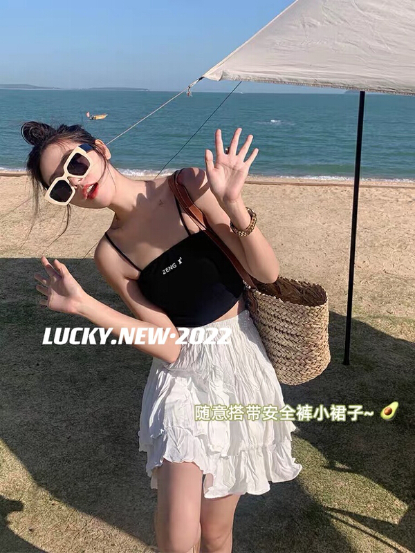 New in early summer! [lucky] elastic high waist versatile pleated skirt 1186# zxx