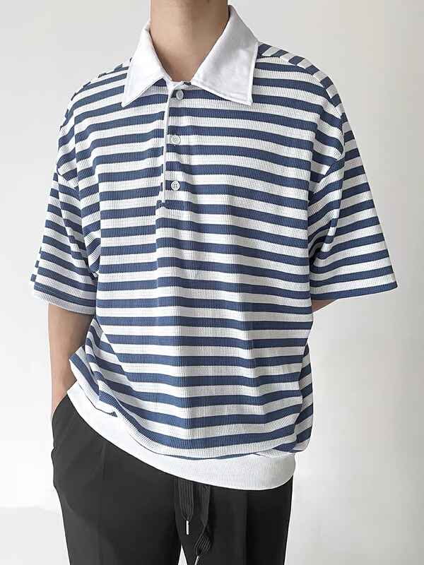 New in early summer! [MF] Korean loose Stripe Polo Shirt 6959# ZZL