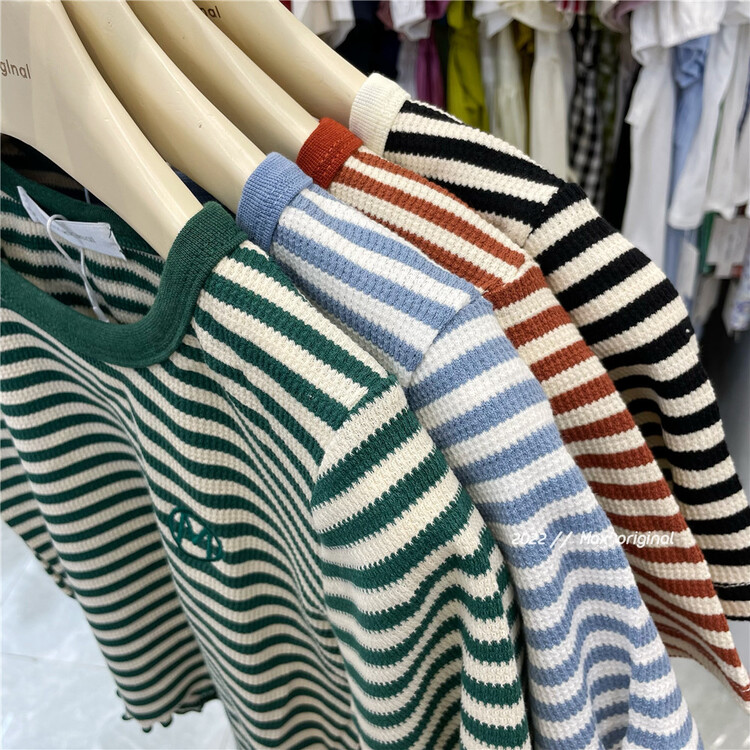 [Max original] slim fit stripe embroidery lace up short sleeve T-shirt 98156# HBx