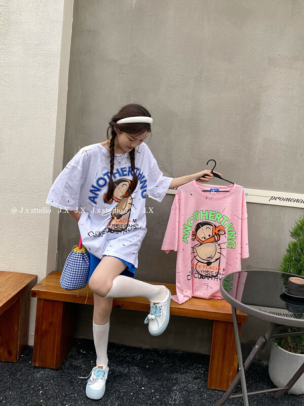 [JX] letter print loose short sleeve T-shirt t1068# WTT