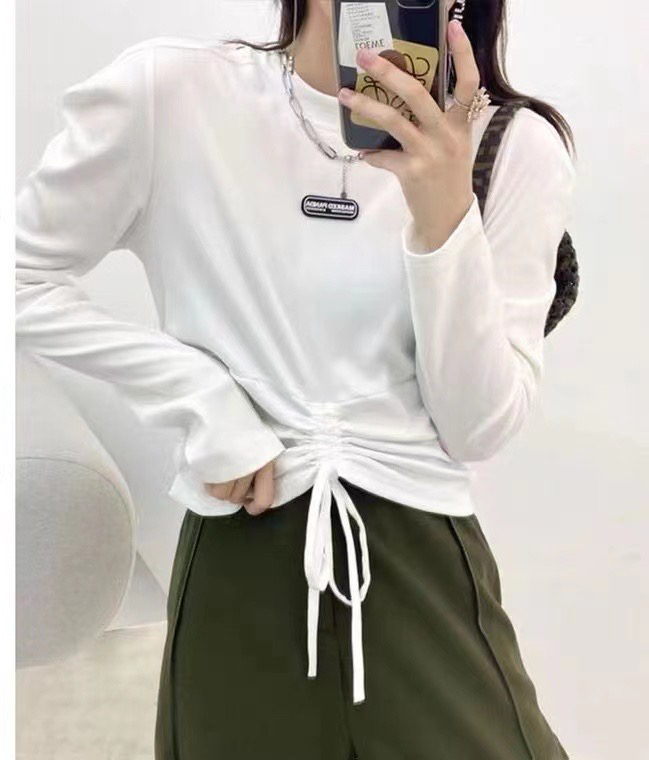 New year in early spring! [Dai Dai] drawstring design embroidery with logo features versatile long sleeve T-shirt 4715# L