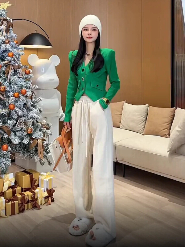 [RM. HH] drawstring high waist loose straight tube wide leg floor dragging casual pants 9118# ozq