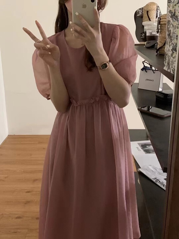 [m.zi studio] crew neck temperament, slim waist dress 6972# HBx