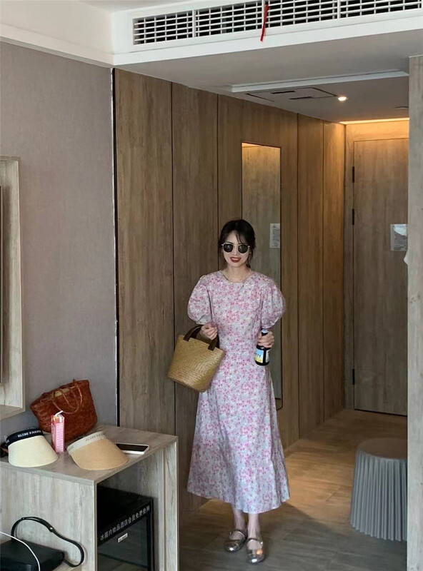 [hi] Han Shu floral round neck dress 9756# hjy