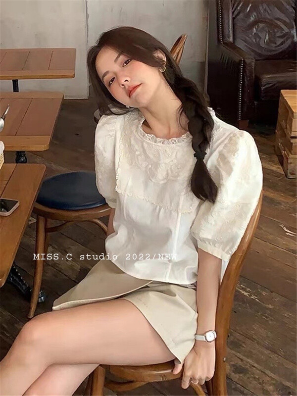 New in early summer! [miss. C studio] court Fengmu ear versatile bubble sleeve blouse ys1-2001# zxx