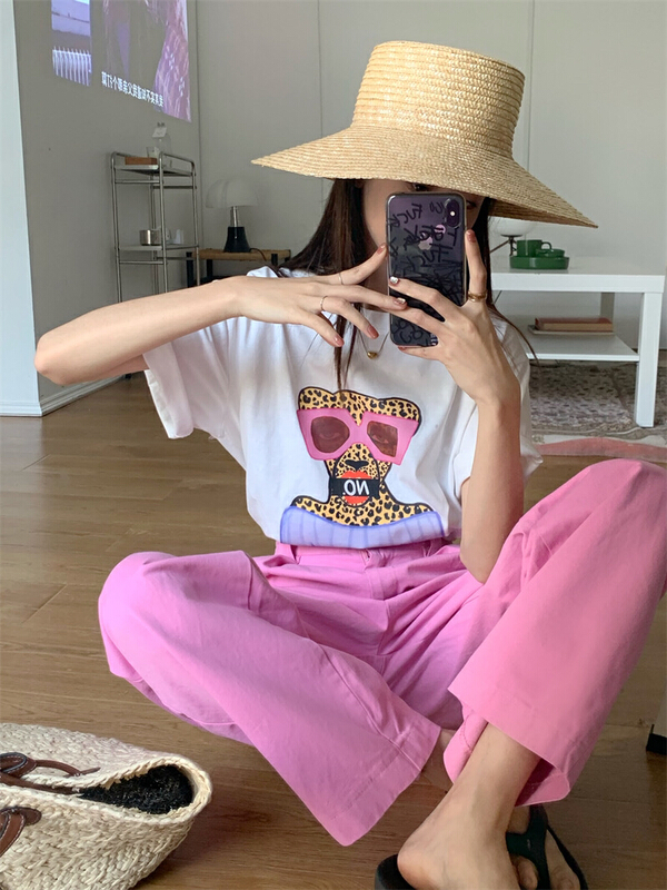 New in early summer! [timely rain] Korean style ins leopard print round neck versatile loose thin short sleeved T-shirt (T-shirt only) 4329# WPL