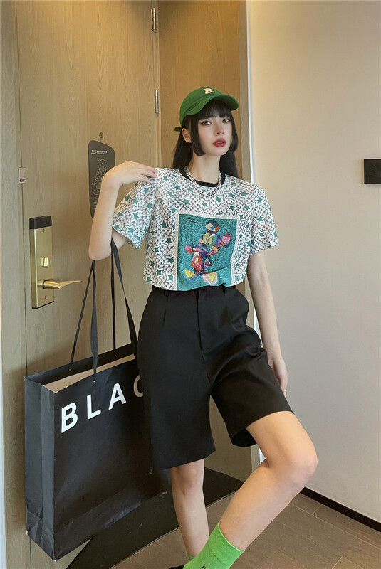 [3 + 2] Korean round neck loose cartoon design Short Sleeve T-shirt 3222# WPL