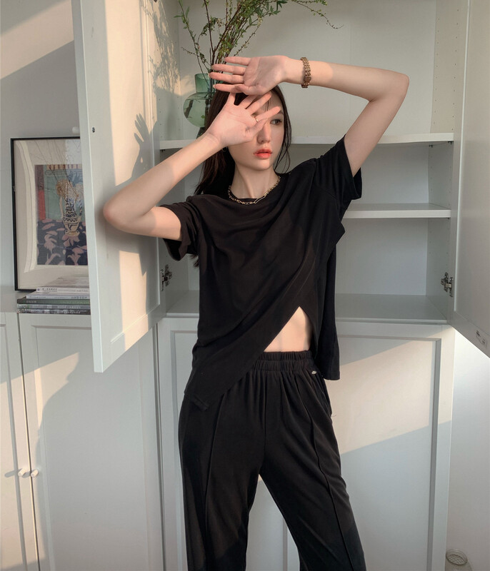 [Hanna inclusive] design sense round neck personalized fashion short sleeve T-shirt ys1-3078# XJ