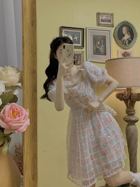 [LML] Fashion Square Neck Fairy Dress 9464# ozq