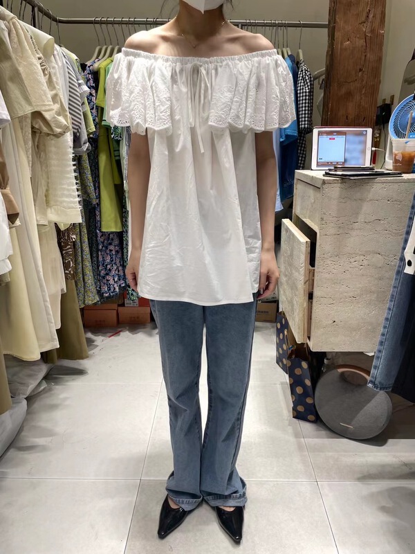 New in early summer! [dream fly] off shoulder lace up flounced blouse 61161# XJ