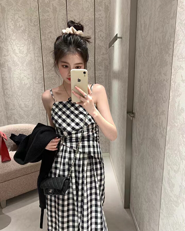 goods in stock! New year in early spring! [are studio] simple and versatile Plaid suspender dress 9568# WPL