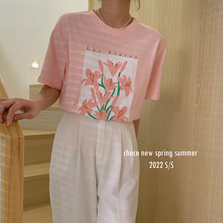 New year in early spring! [choco] Korean style small fresh flower short sleeve T-shirt 8131\lsw