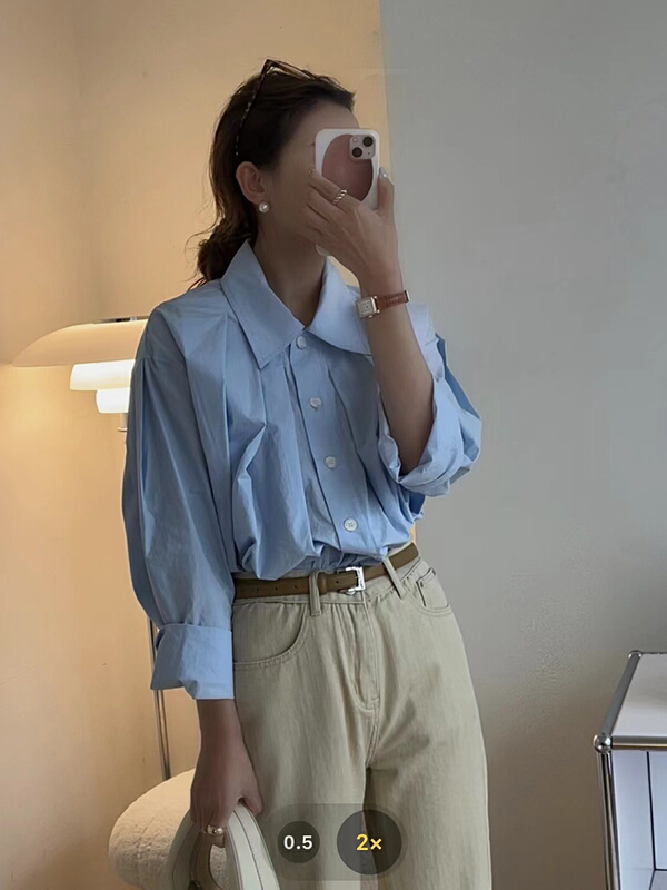 goods in stock! New year in early spring! [on line] pleated design half breasted loose fit niche shirt 361172# lwy