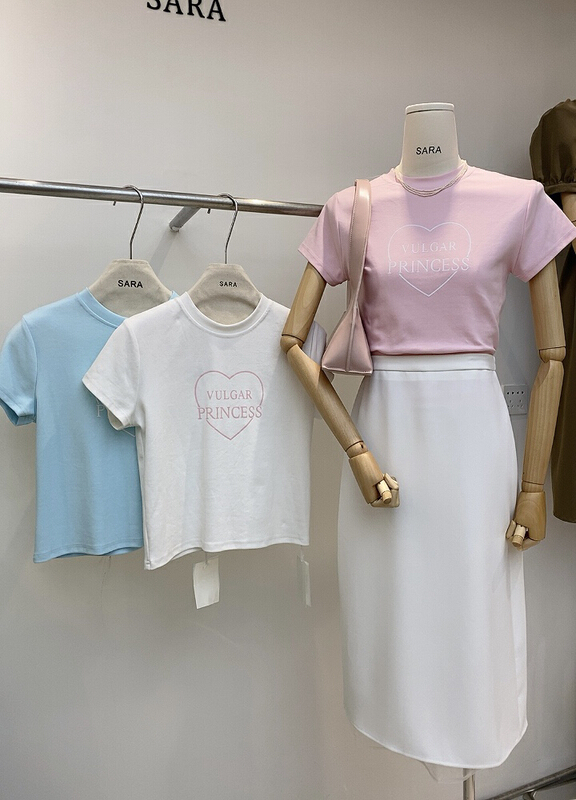 [Sara] Korean casual round neck printed short sleeve T-shirt 88888# lwy