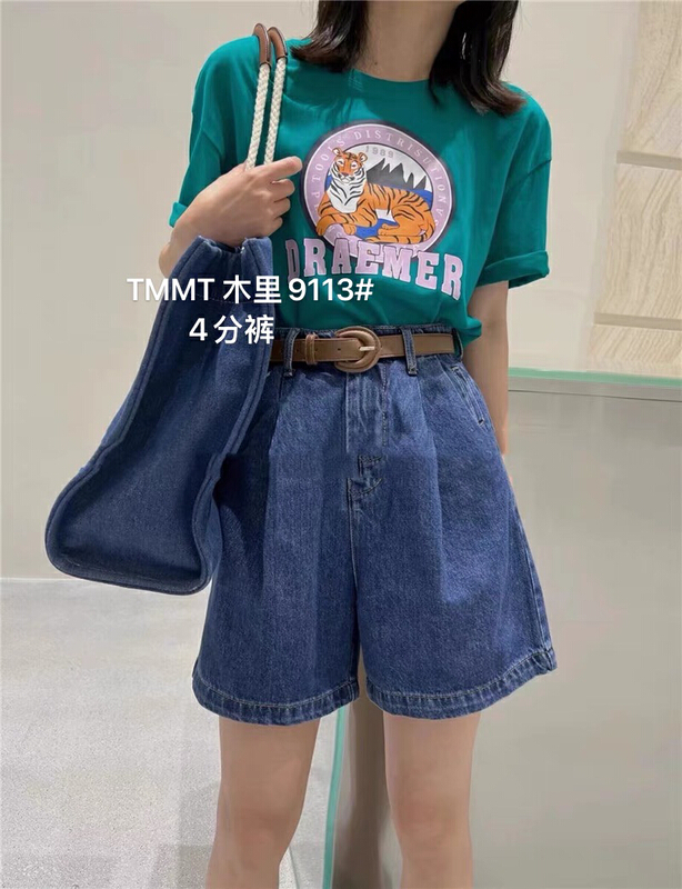 [jiajiatmmt Muli] versatile casual denim shorts A-shaped quarter pants fashionable denim shorts (with belt) 9113# L