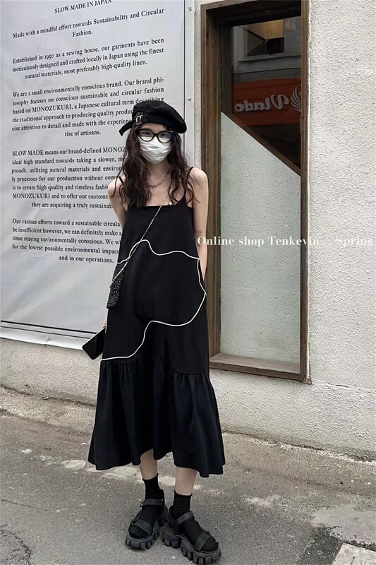 [clothing] Korean minority embroidery loose lazy style suspender dress 882# PCZ