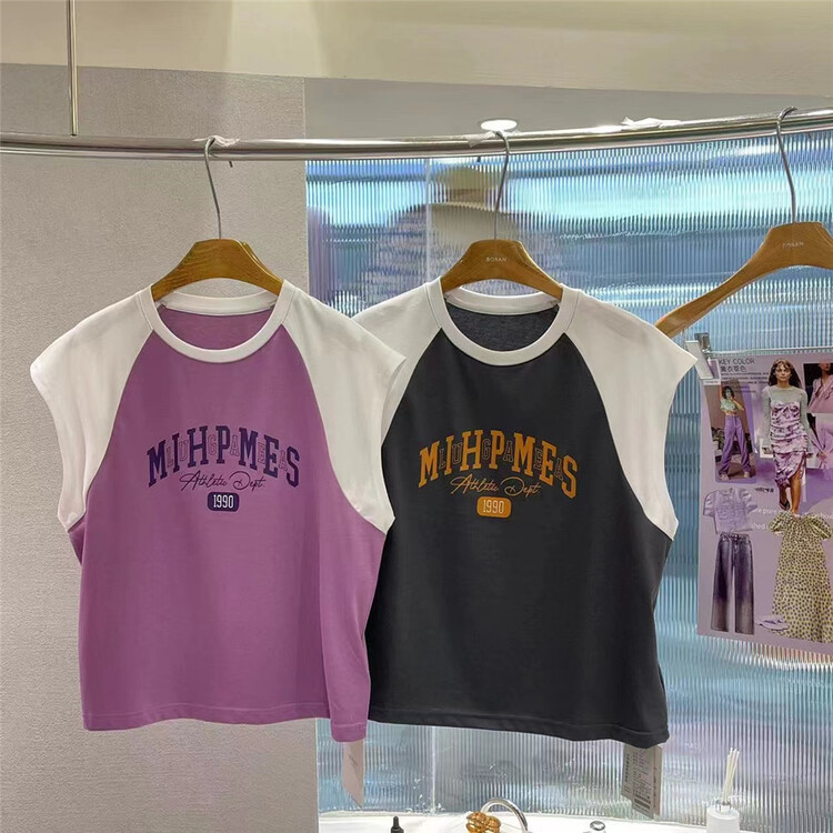 [Boran · Boran] color blocking letter printed short sleeve T-shirt 22b7311# LSW