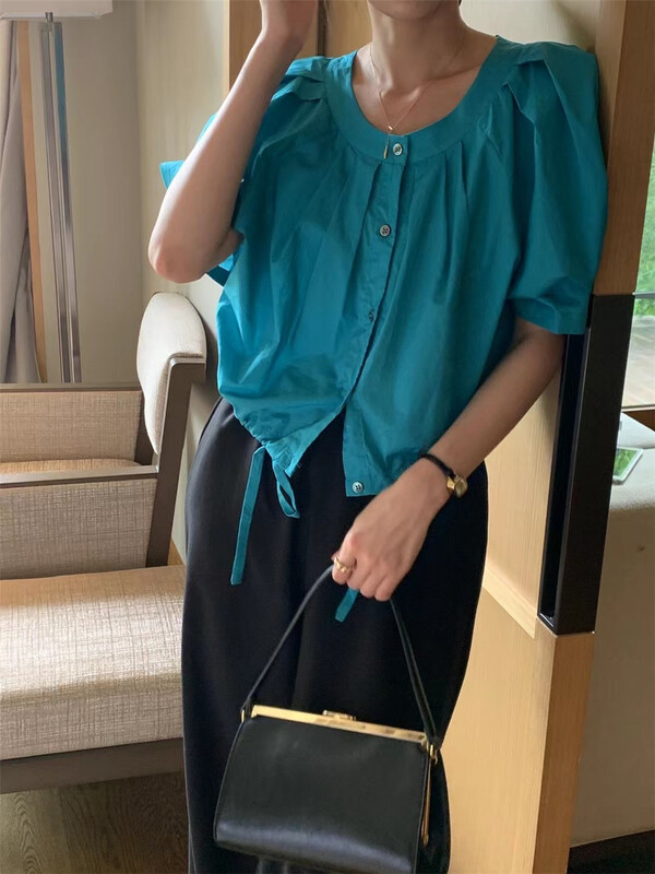 [ouur] simple hem lace up shirt u7009# XJ