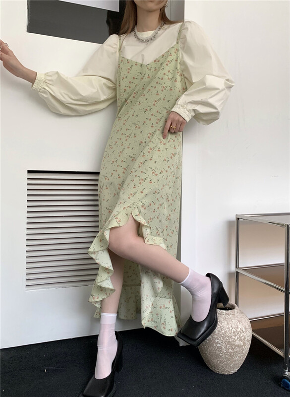 goods in stock! New year in early spring! [m.five soul] fashion temperament broken flower suspender Chiffon Dress 11126# CLS