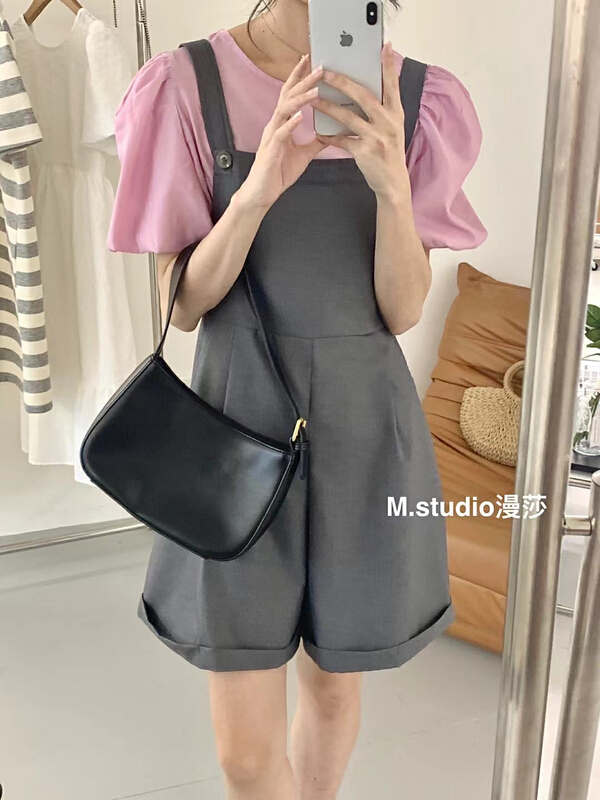 [MSTUDIO MANSA] Korean Casual Short Sleeve T-Shirt + versatile fashion suspender suit 6658# ll