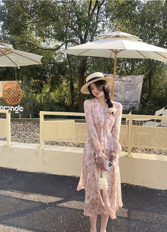 [w design] Korean ruffled floral dress 6751111# WPL