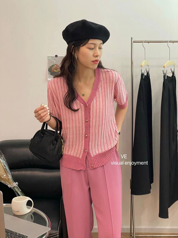 New in early summer! [ve] Korean vertical short sleeved sweater 6526# HBx