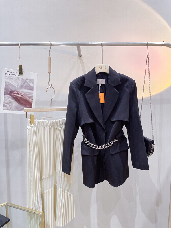 New year in early spring! [sun] Korean design sense Lapel medium length suit (with belt) 1863l# jhy