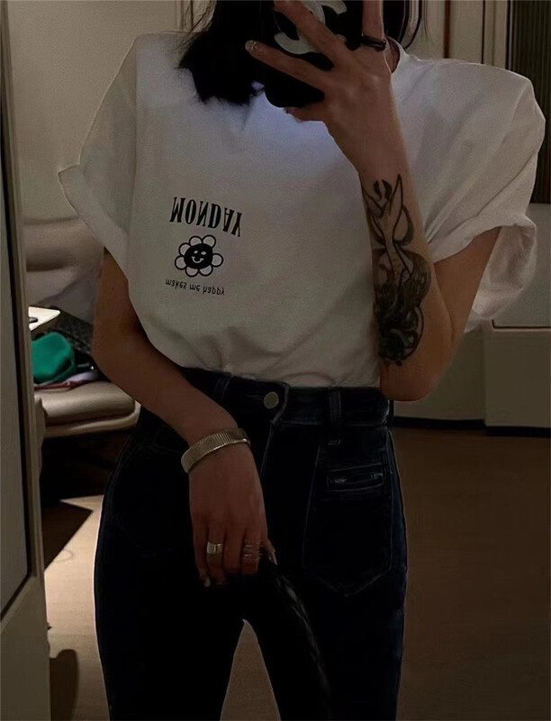 [didi] flower letter loose short sleeve T-shirt 5150# ozq