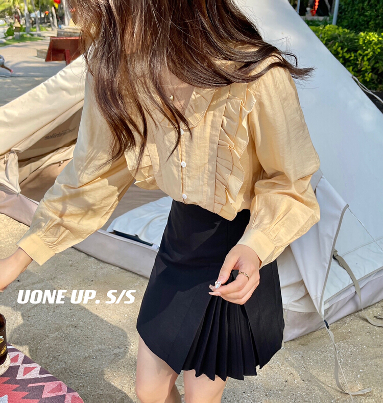 New year in early spring! [uone] sweet fungus edge fashion shirt 98177# LSL