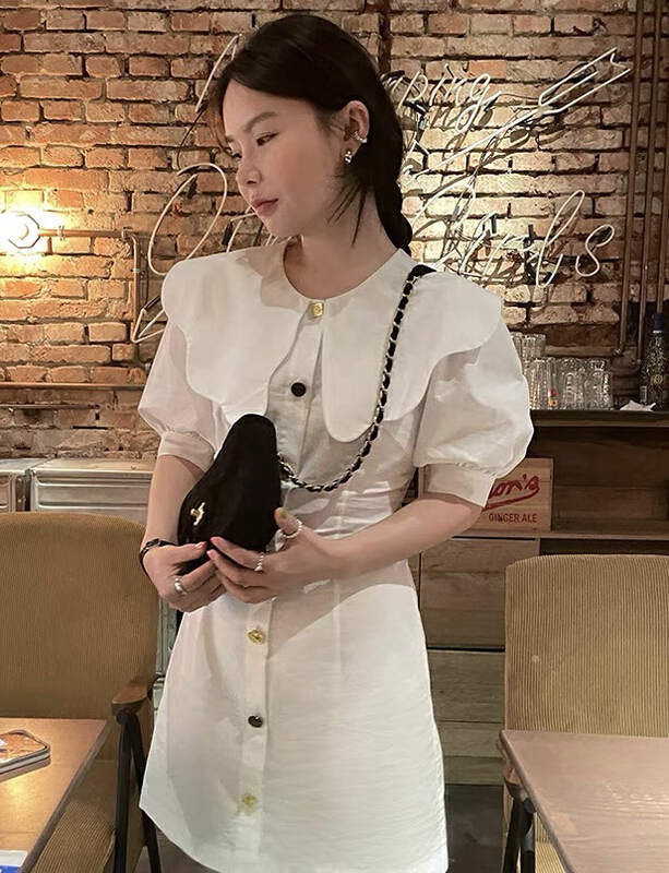 goods in stock! [savage] Korean version cloud doll neckline waist slim dress e6851# WPL