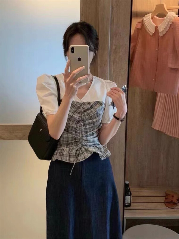[Wo / men] plaid pattern shows thin and versatile blouse 2755# zxl