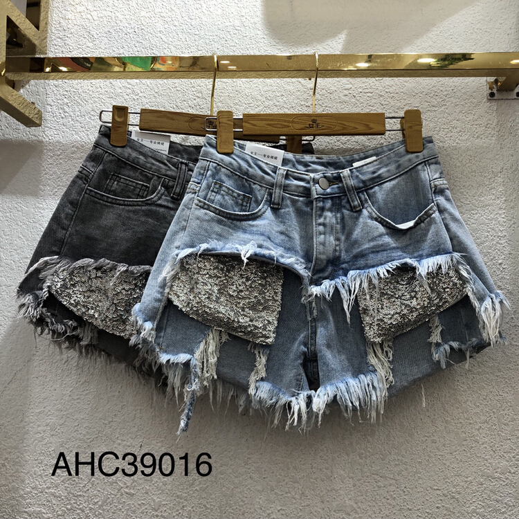 [queen] pierced fashion versatile denim shorts ahc39016# ozq