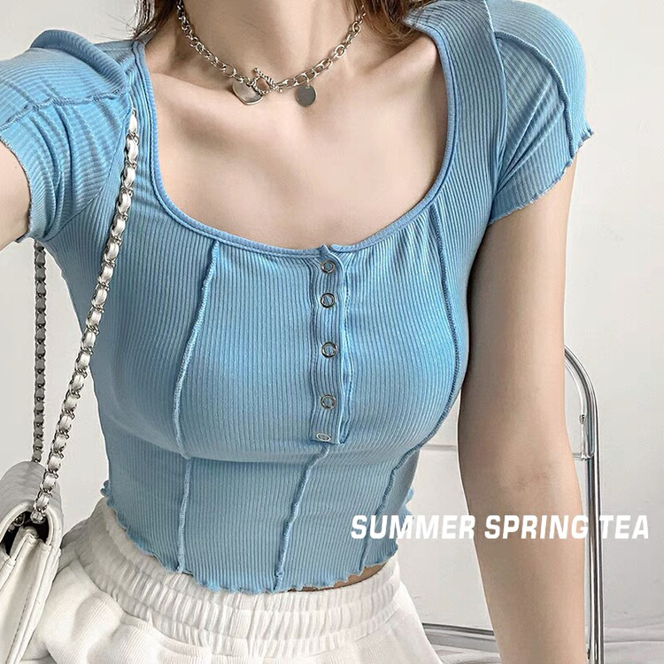New year in early spring! [blue show] Korean version short sleeve T-shirt 0950# LSW