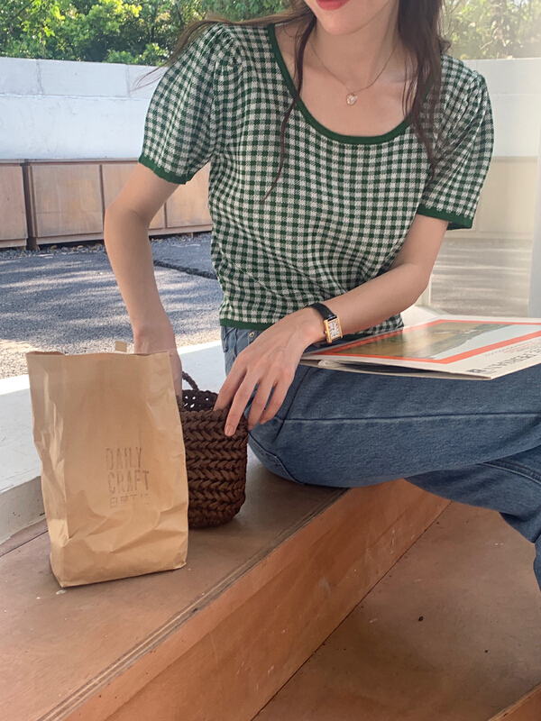 [vis type] Plaid slim and versatile T-shirt ys1-9018# hjy